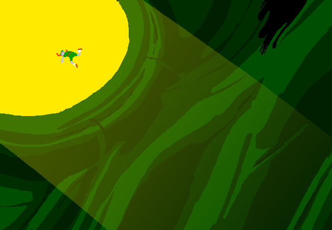 Page 6043 of Homestuck. A ghostly Tavros, in her Pirate outfit, flies away and to the outside of a green cavern.
