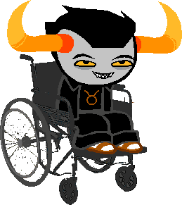 Tavros in a wheelchair.