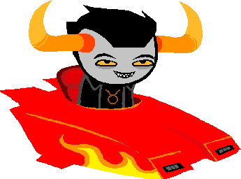 Tavros in a rocket wheelchair, or alternatively, a rocket boot flying car.